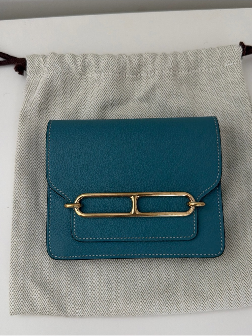 Hermes Roulis Slim Wallet - New Bleu Jean With Gold Hardware - Dust Bag